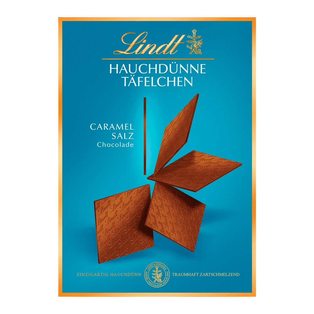 Lindt Hauchdünne Täfelchen Caramel&Salz | 125g Schachtel | Vollmilch Schokolade