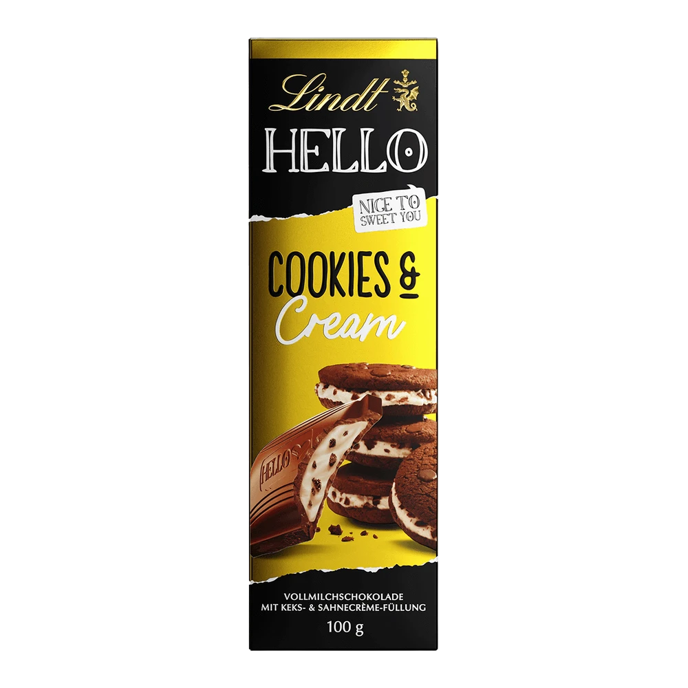 Lindt Hello Cookies & Cream, Schokolade, 100g Tafel