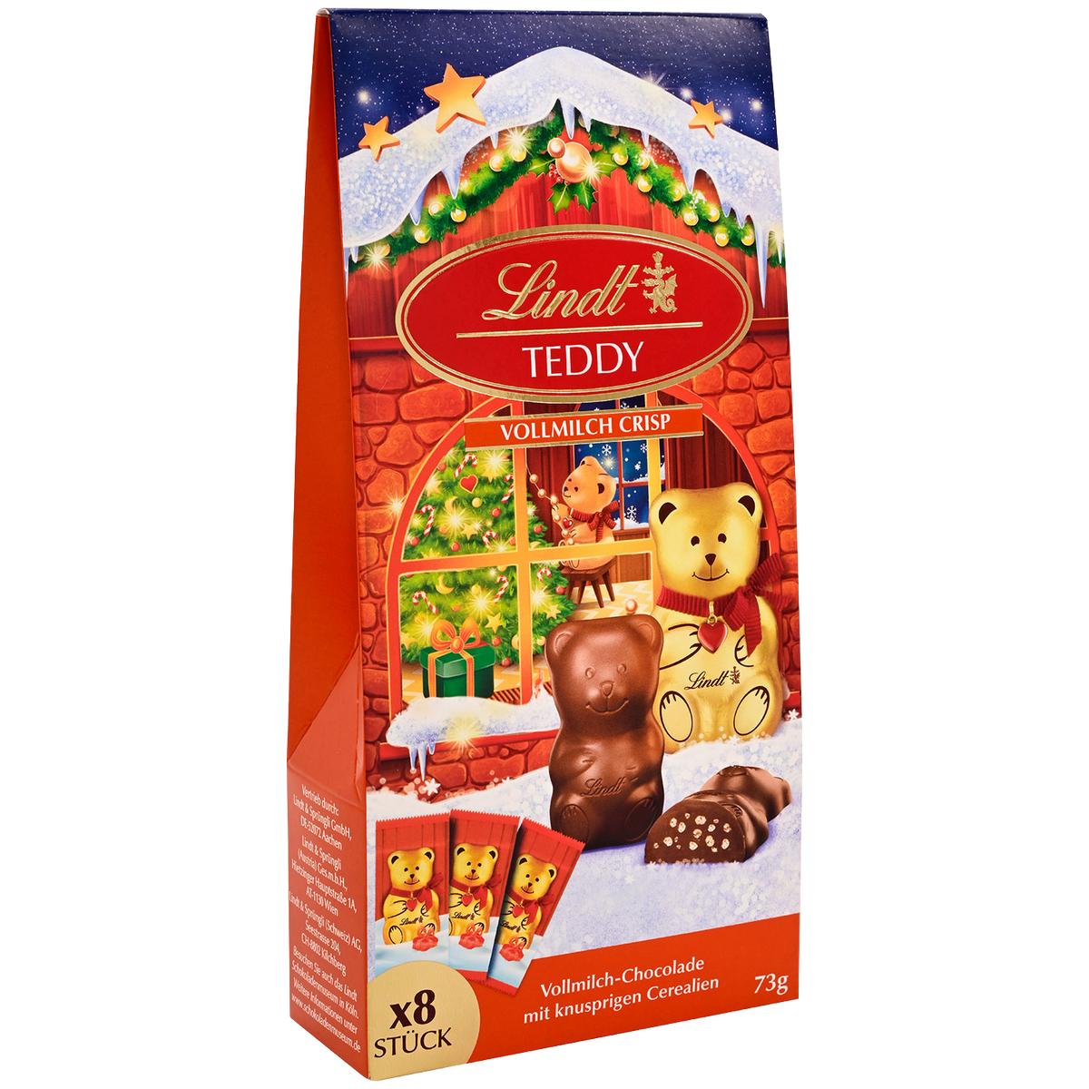 Lindt Teddy Vollmilch Crisp 73 g – Original-Geschenkpackung mit 8 Teddys