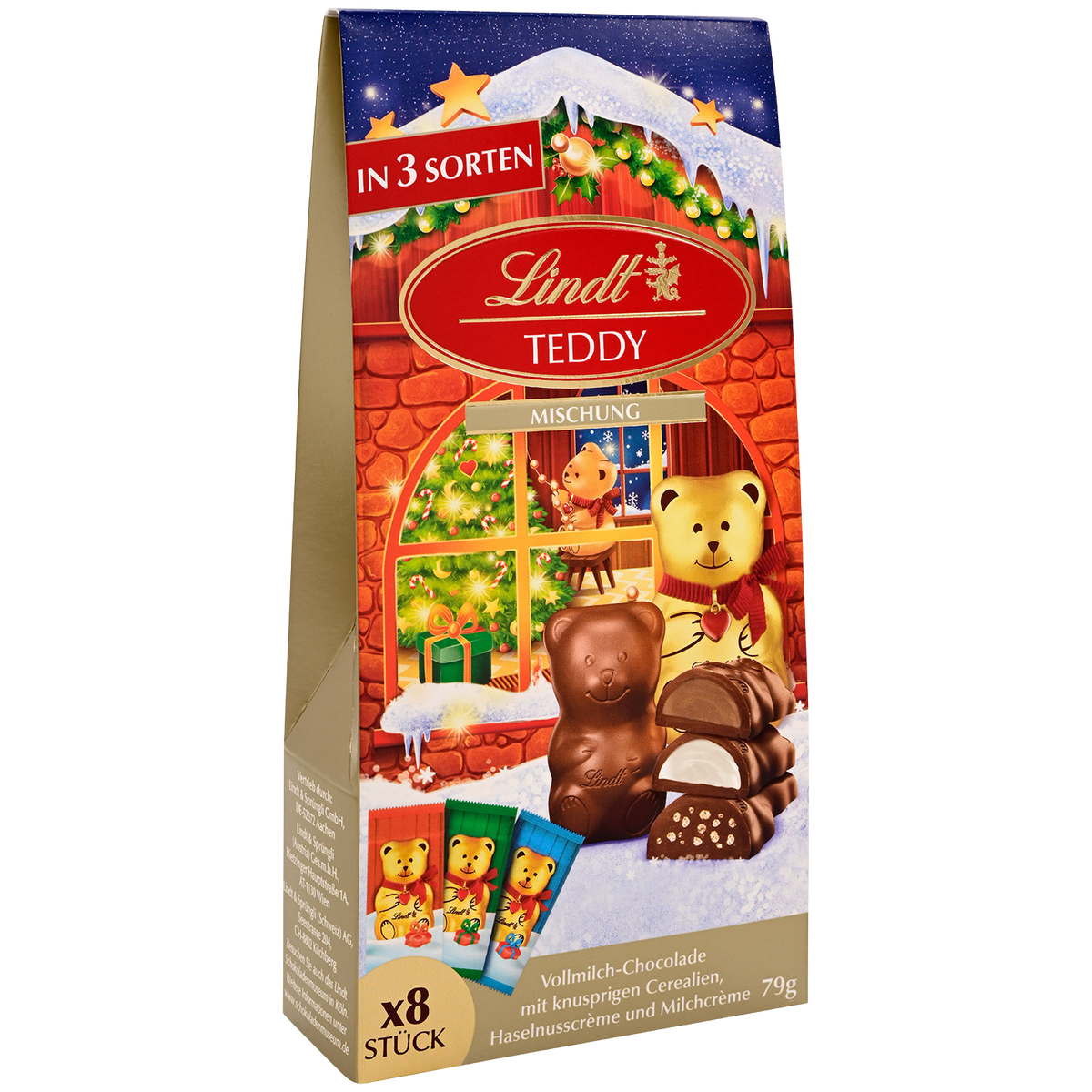 Lindt Teddy Mischung 79 g – Original-Geschenkpackung mit 8 Teddys in 3 Sorten