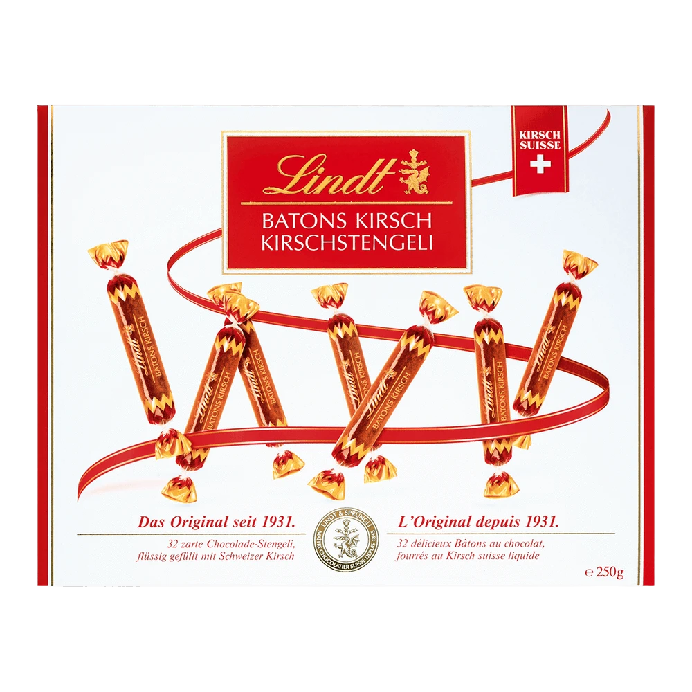 Lindt Baton Kirschstengeli Vollmilchschokolade flüssig gefüllt 250g