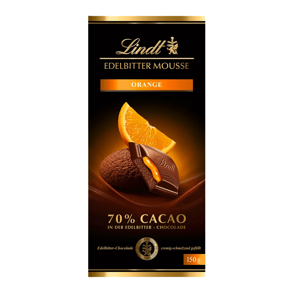 Lindt Edelbitter Mousse Orange, Schokolade, 150g Tafel
