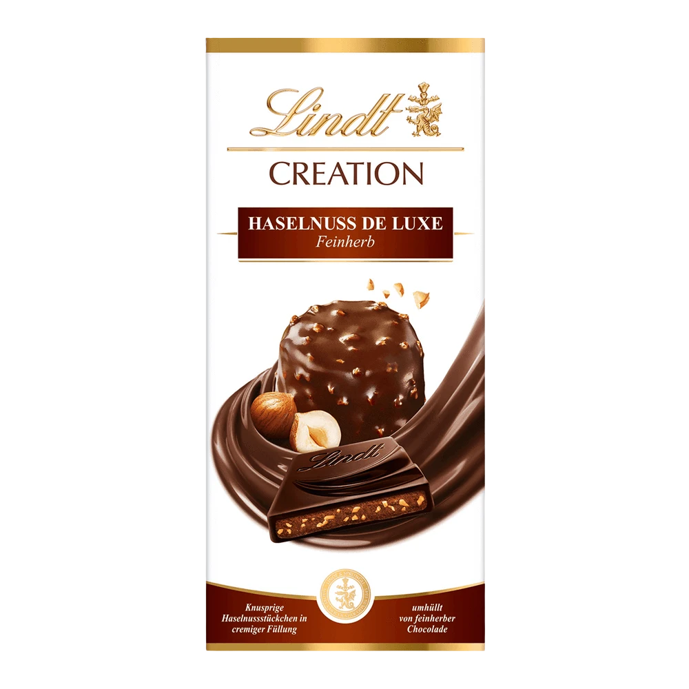 Lindt Creation Haselnuss De Luxe Feinherb mit Haselnuss Korkant Schokolade 150g