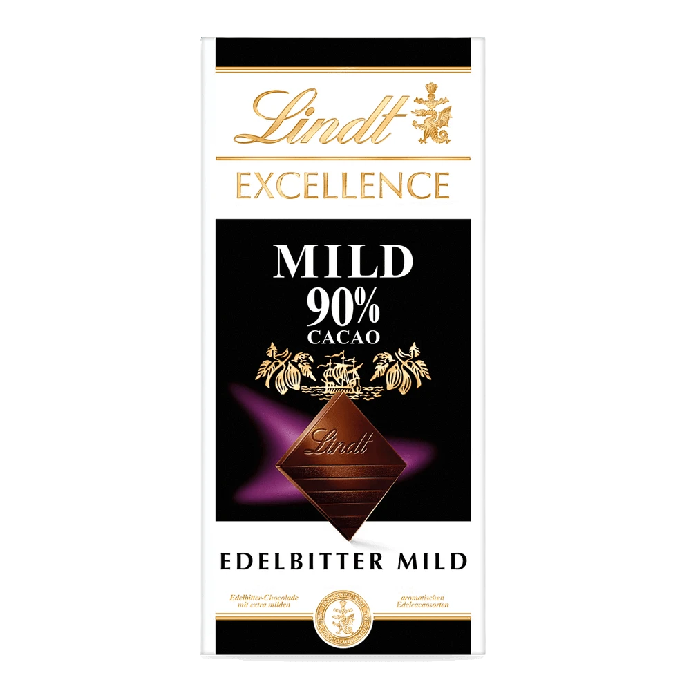 Lindt Excellence Mild 90% Cacao, Schokolade, 100g Tafel, Lieferumfang 5 × 100 g (500 g)