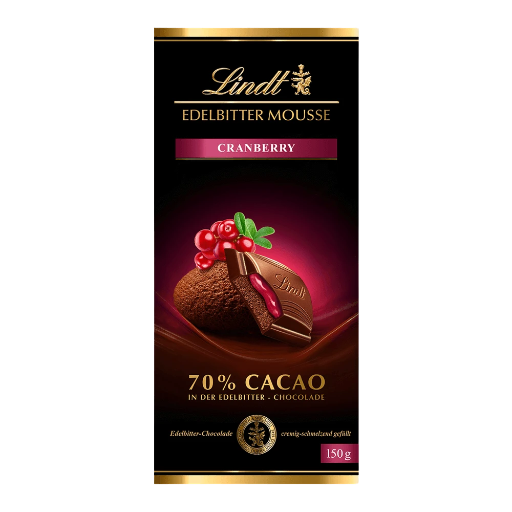 Lindt Edelbitter-Mousse Cranberry, Schokolade, 150g Tafel