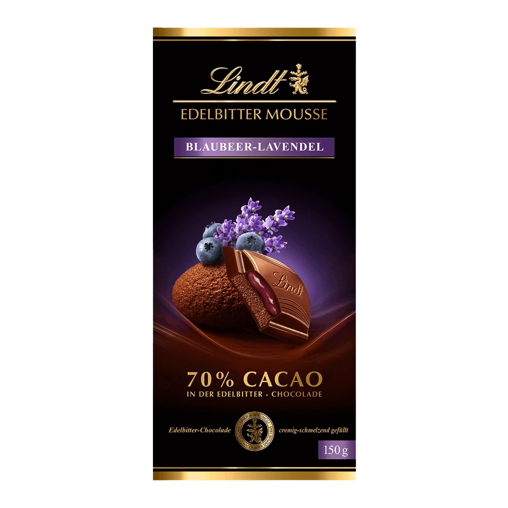 Lindt Edelbitter Mousse Schokolade - Blaubeere Lavendel, 150g