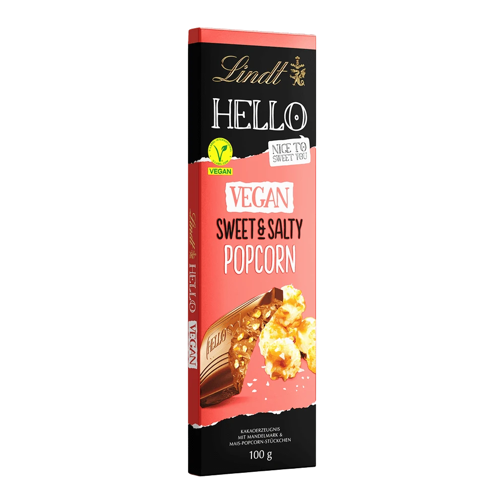 Lindt Hello Vegan Sweetn Salty Popcorn Schokoladentafel 100g