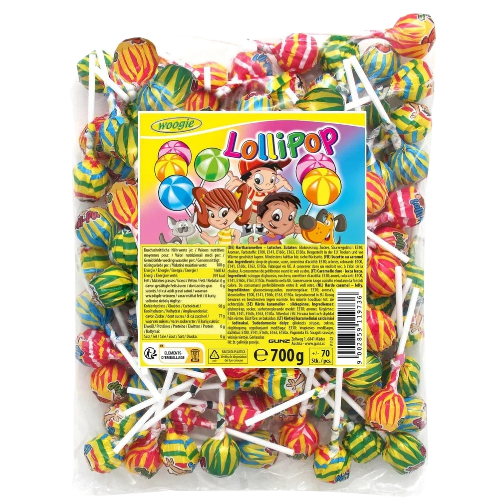 Lollipops Hartkaramellen Lutscher 70 Stück 700g Fruchtmix