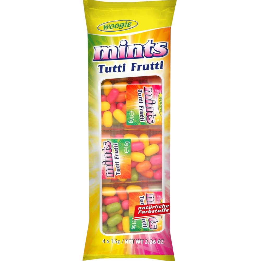 Woogie Mints Tutti Frutti Zuckerdragees Fruchtgeschmack 4x16g = 64g