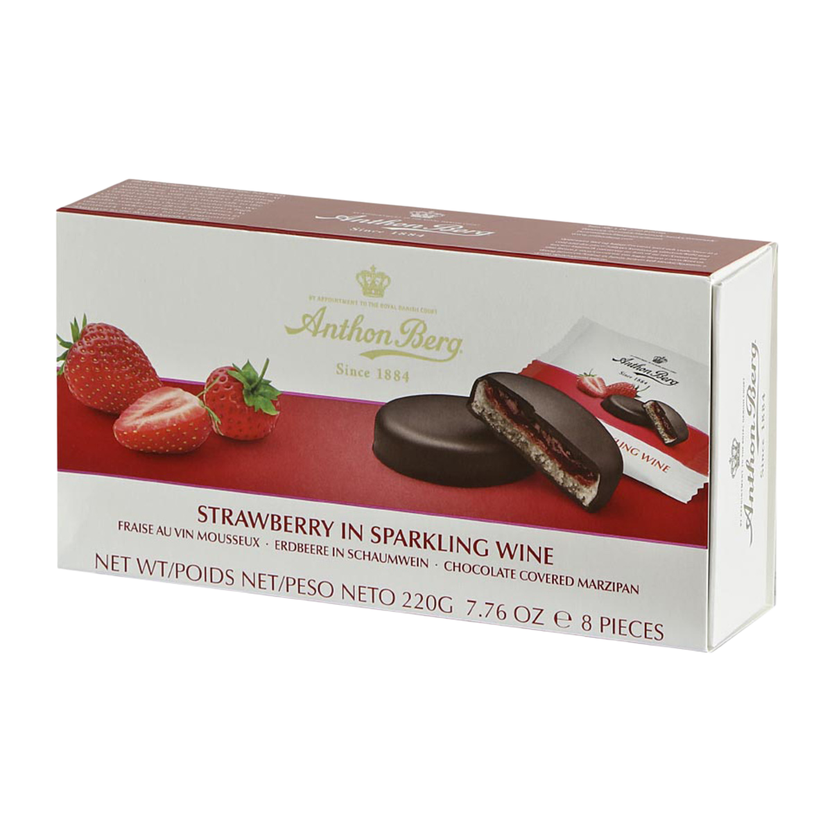 Anthon Berg Erdbeer in Schaumwein und Champagner – 220-g-Packung mit 8 Marzipan-Pralinen