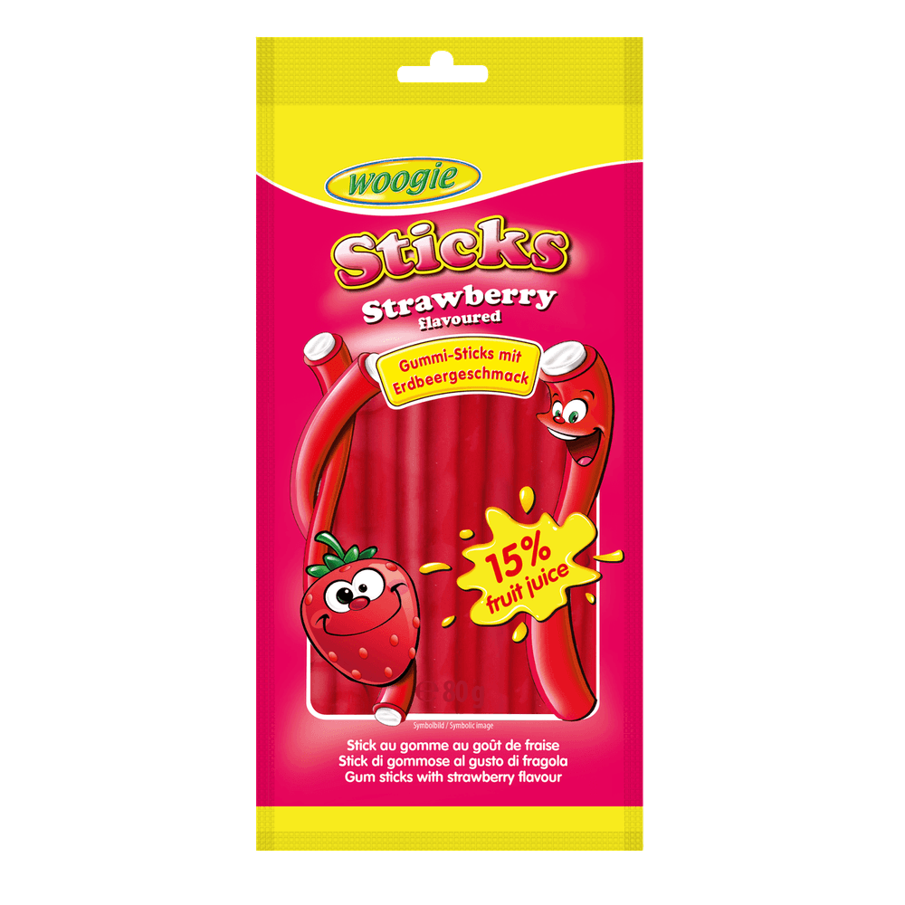 Woogie Strawberry Sticks mit Füllung 2x80g
