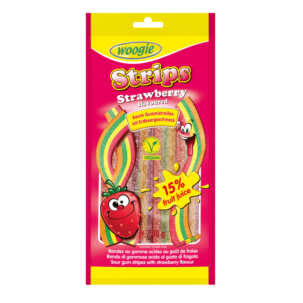 Woogie Sour Strawberry Strips 2x 80g