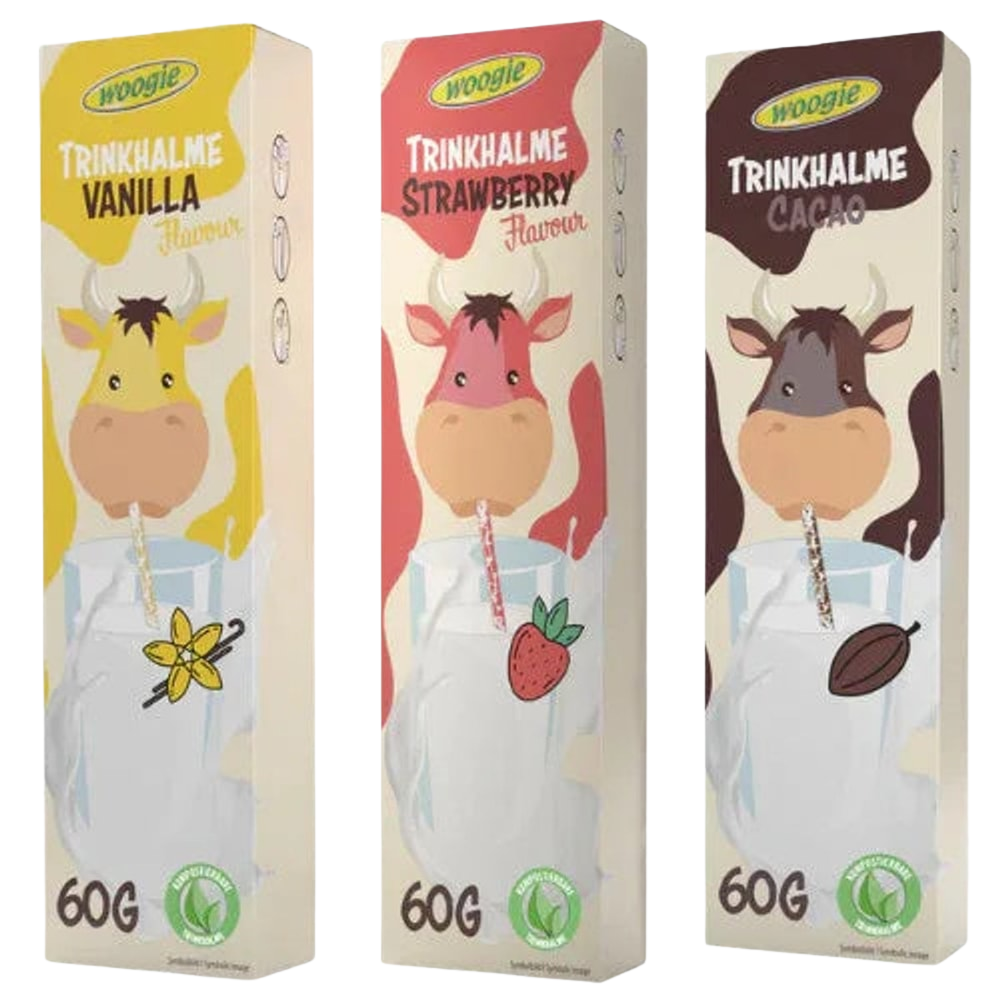 Trinkhalme Zuckerperlen 10x6g 60g Erdbeere Kakao Vanille, Auswählbar