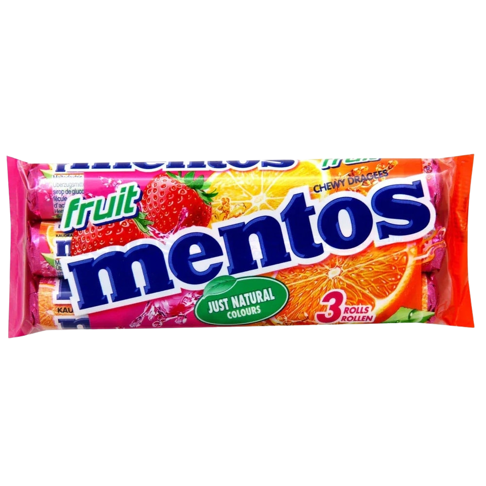 Mentos Frucht Kaubonbon Dragees 3x38g