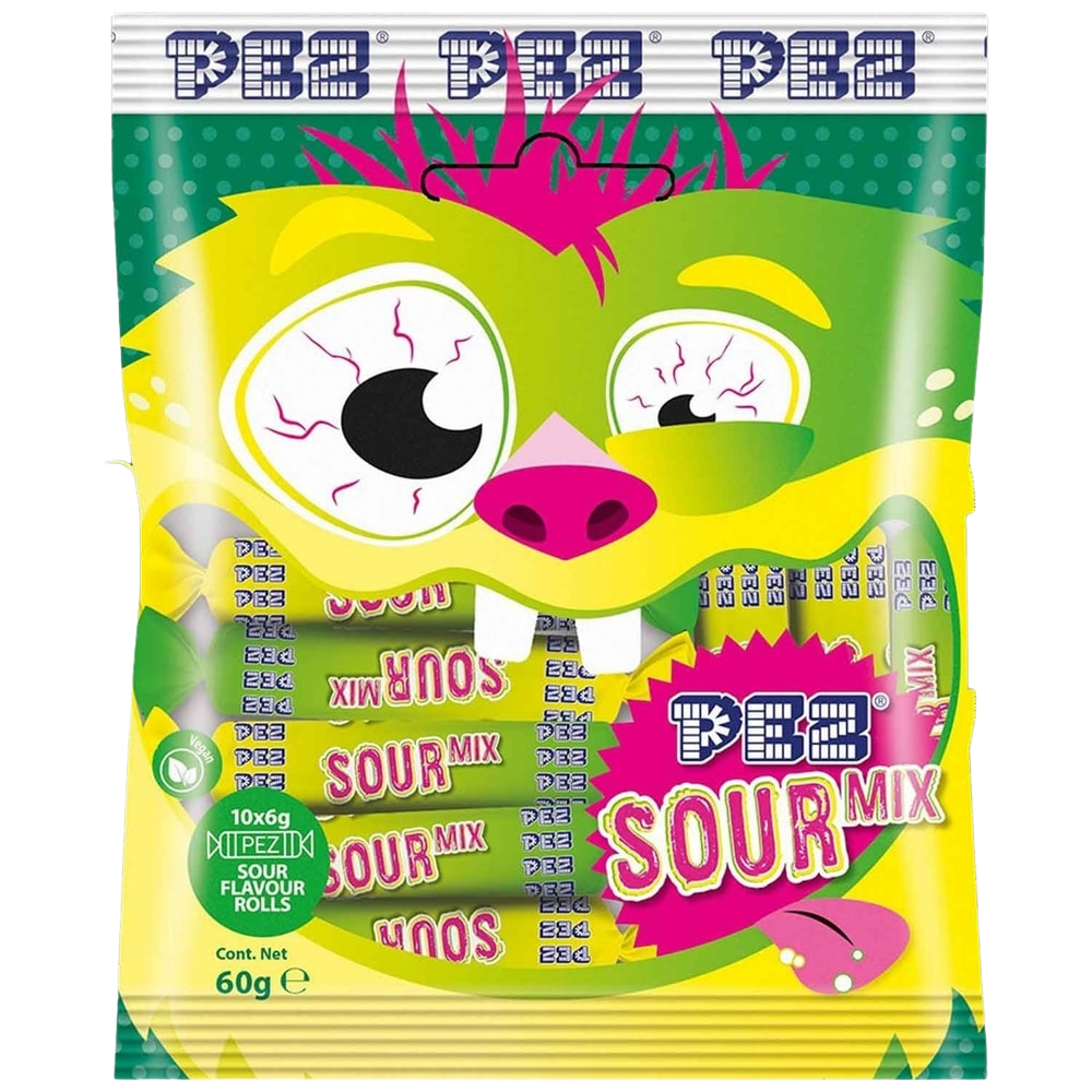 PEZ Fizzy Brausebonbon Sour Mix 10x6g = 60g Monster