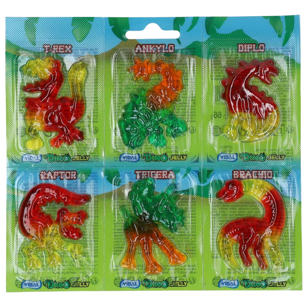 Vidal Dino Jelly Fruchtgummi Dinosaurier – 6 Stück, 66 g – Bunter Dino-Snack