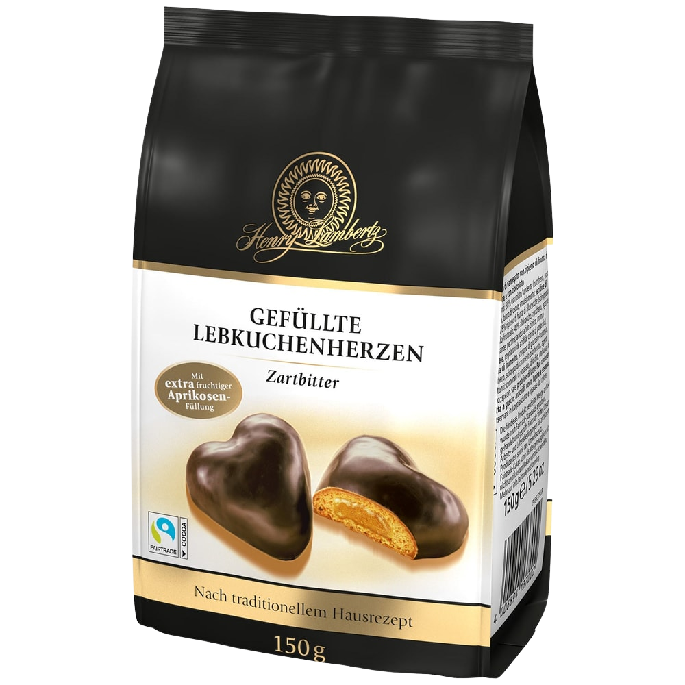 Henry Lambertz Gefüllte Lebkuchenherzen Zartbitter 150g, Lieferumfang 9 × 150 g (1350 g)