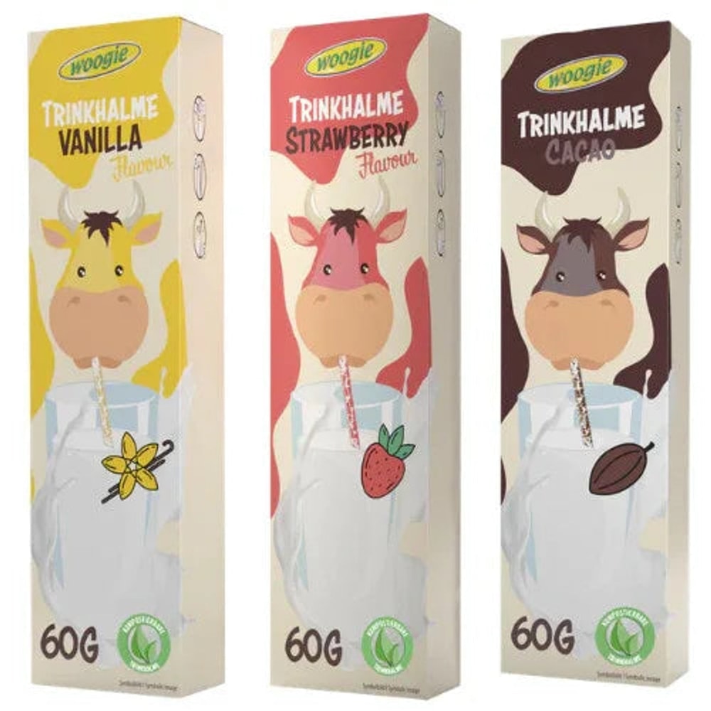 Trinkhalme Zuckerperlen 10x6g 60g Erdbeere Kakao Vanille, Auswählbar
