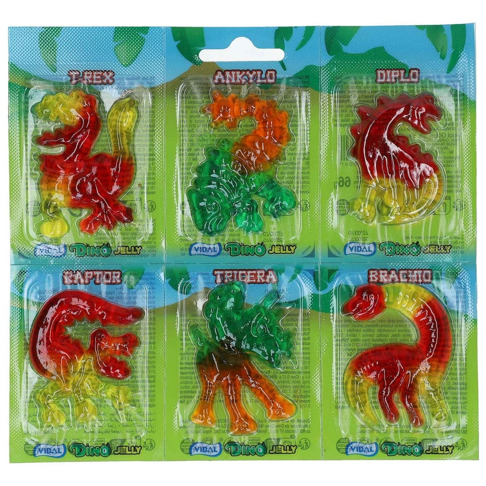 Vidal Dino Jelly Fruchtgummi Dinosaurier – 6 Stück, 66 g – Bunter Dino-Snack