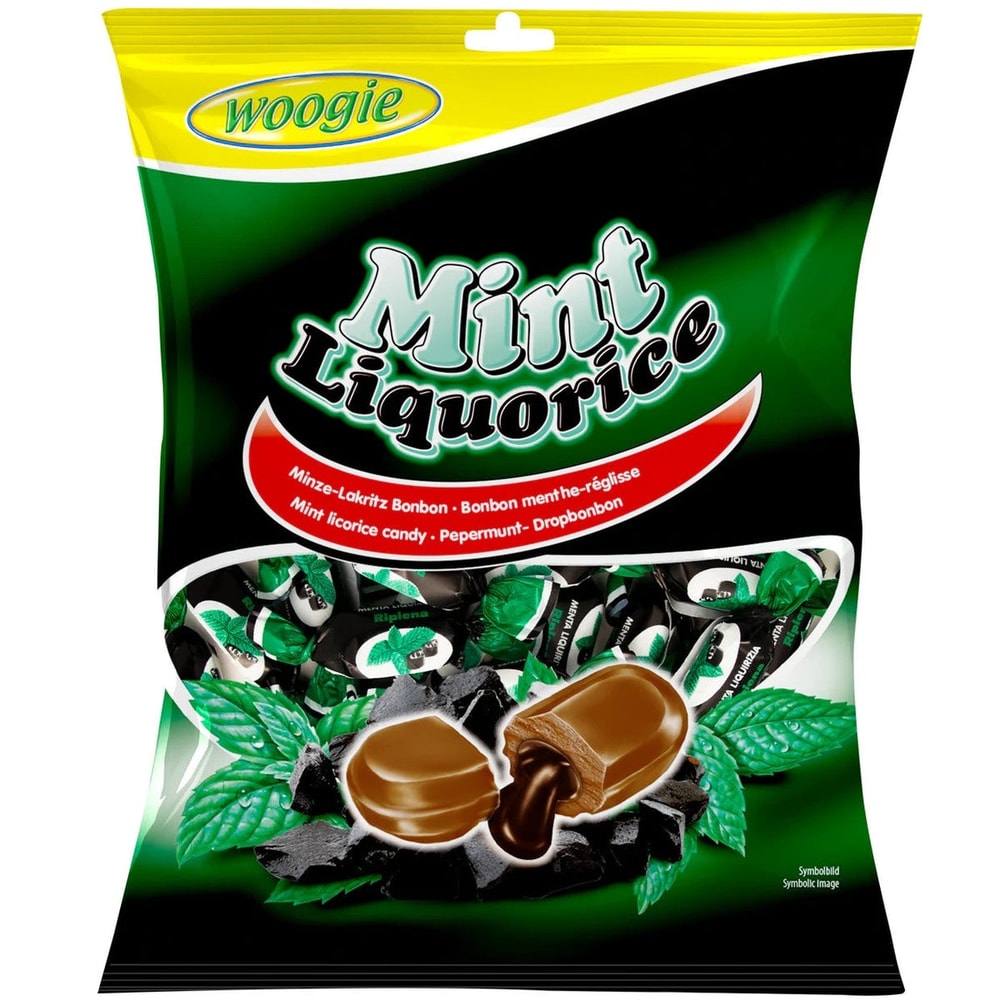 Woogie Bonbons Mint Lakritze Minzbonbons mit Lakritzfüllung 170g