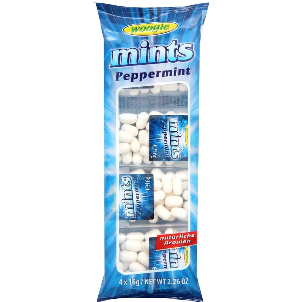 Woogie Mints Pfefferminz Zuckerdragees Peppermint 4x16g = 64g