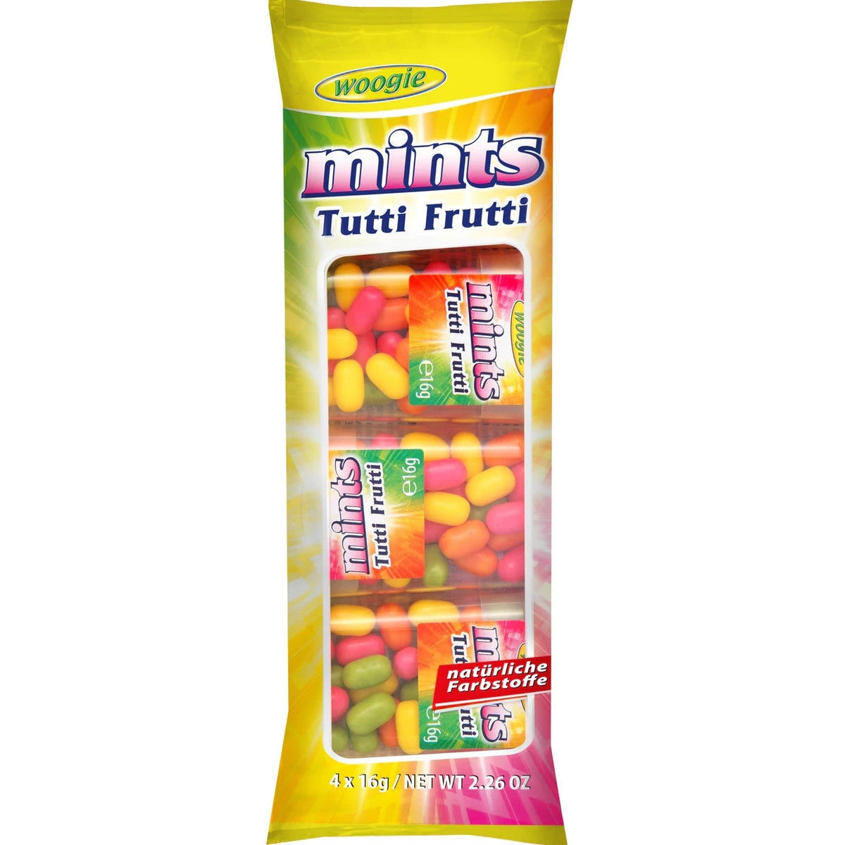 Woogie Mints Tutti Frutti Zuckerdragees Fruchtgeschmack 4x16g = 64g 58c806-2