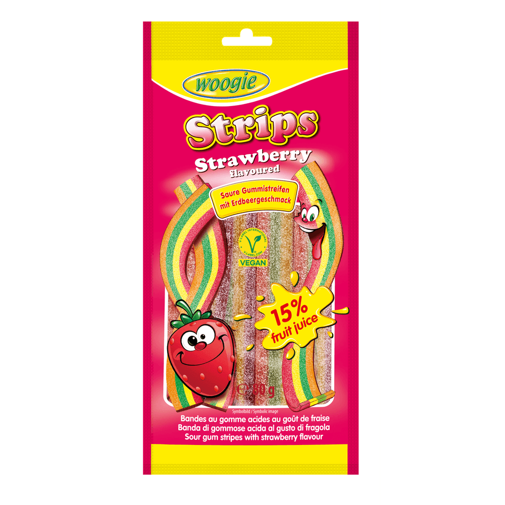 Woogie Sour Strawberry Strips 2x 80g