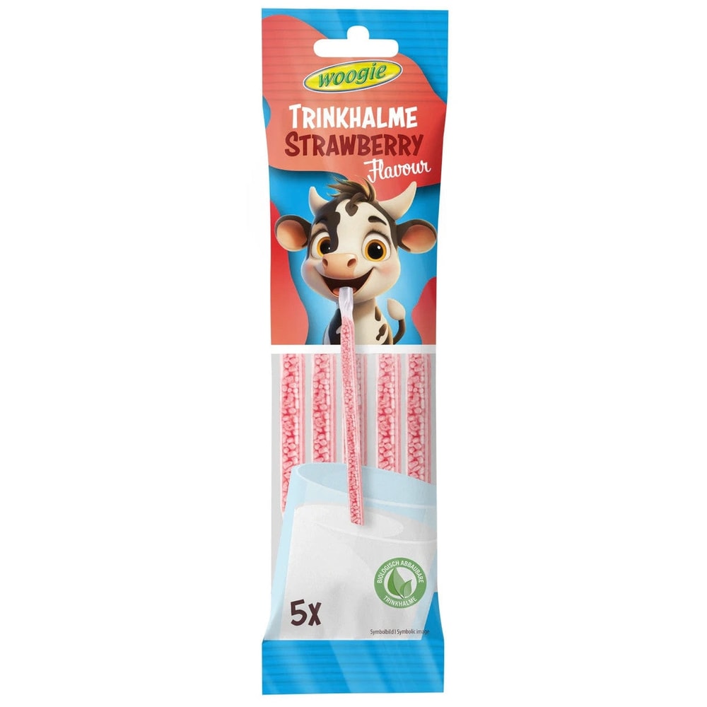 Woogie Trinkhalme Vanille Kakao Erdbeere 30g 5x6g Zuckerperlen