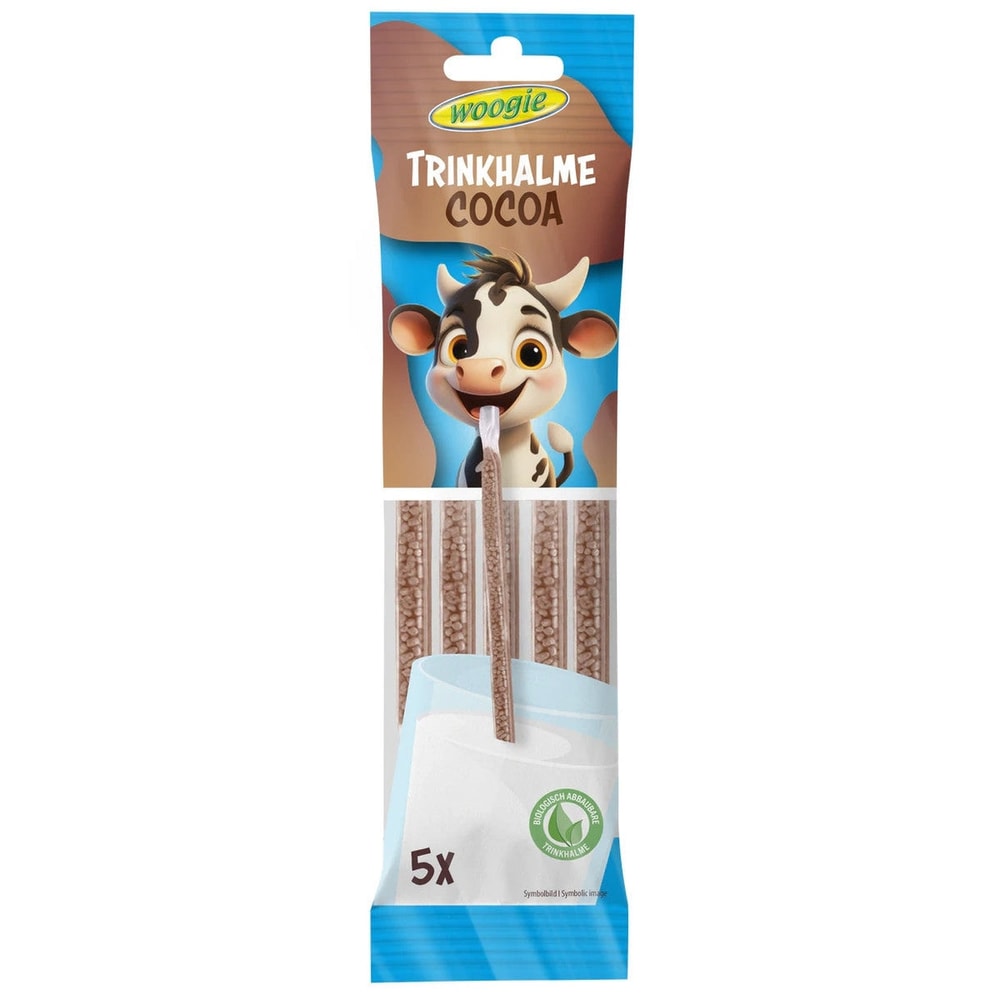 Woogie Trinkhalme Vanille Kakao Erdbeere 30g 5x6g Zuckerperlen