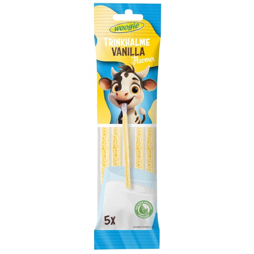 Woogie Trinkhalme Vanille Kakao Erdbeere 30g 5x6g Zuckerperlen