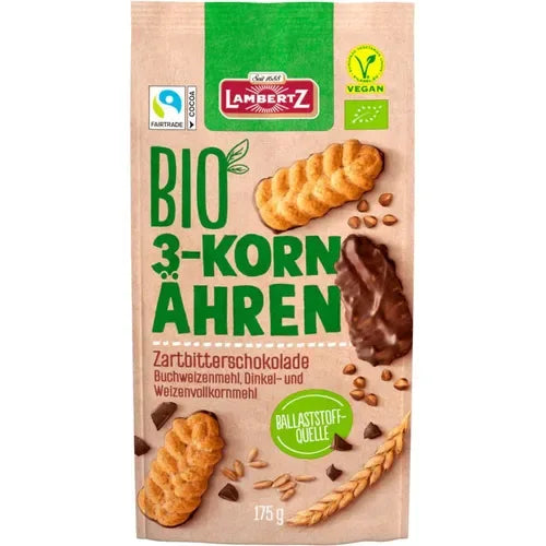 Lambertz Bio 3-Korn Ähren Zartbitterschokolade vegan 175g - Schokobote.de
