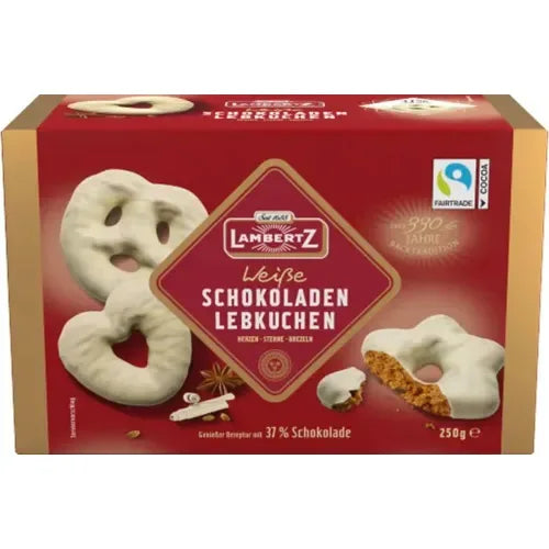 Lambertz Weiße Schokoladen Lebkuchen Herzen/Sterne/Brezeln, 250g - Schokobote.de