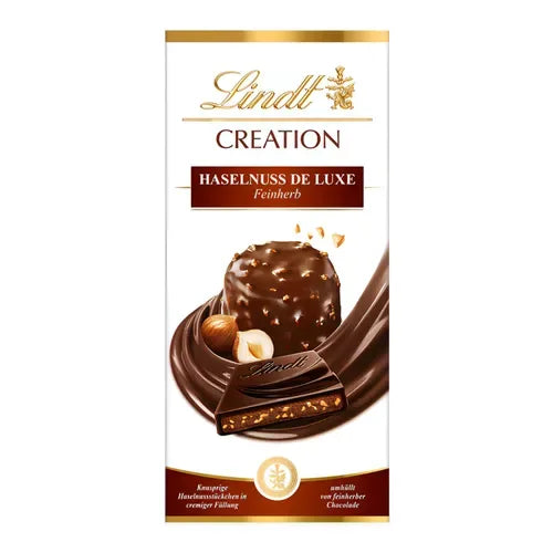 Lindt Creation Haselnuss De Luxe Feinherb mit Haselnuss Korkant Schokolade 150g - Schokobote.de
