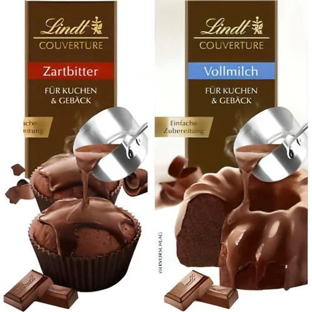 Lindt Kuvertüre Vollmilch 100g & Lindt Couverture Zartbitter 100g