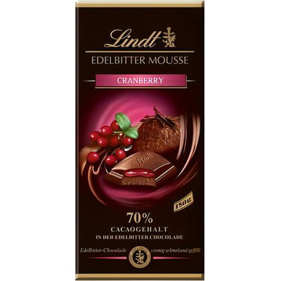 Lindt Edelbitter-Mousse Cranberry, Schokolade, 150g Tafel - Foodtrade-Handel.de