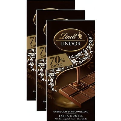 Lindt Lindor Edelbitter - Schokolade Dark 70% Cacao - 3x 100g - Foodtrade-Handel.de