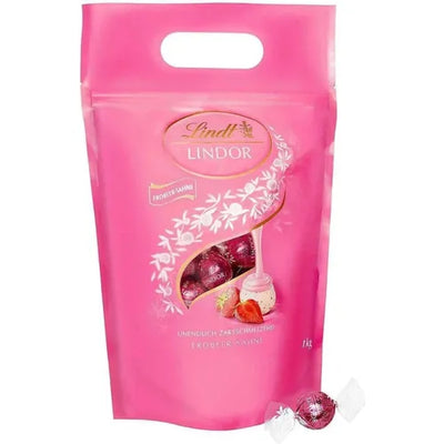 Lindt Lindor Erdbeer-Sahne-Schokoladenkugeln Pralinés Beutel 80 Kugeln 1 kg - Foodtrade-Handel.de