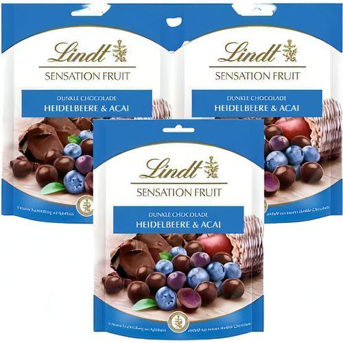Lindt Sensation Fruit Dunkle Chocolade Kugeln Heidelbeere und Acai 3x 150g - Schokobote.de