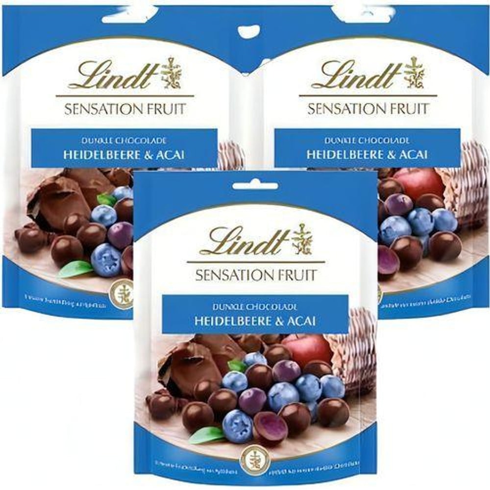 Lindt Sensation Fruit Dunkle Chocolade Kugeln Heidelbeere und Acai 3x 150g