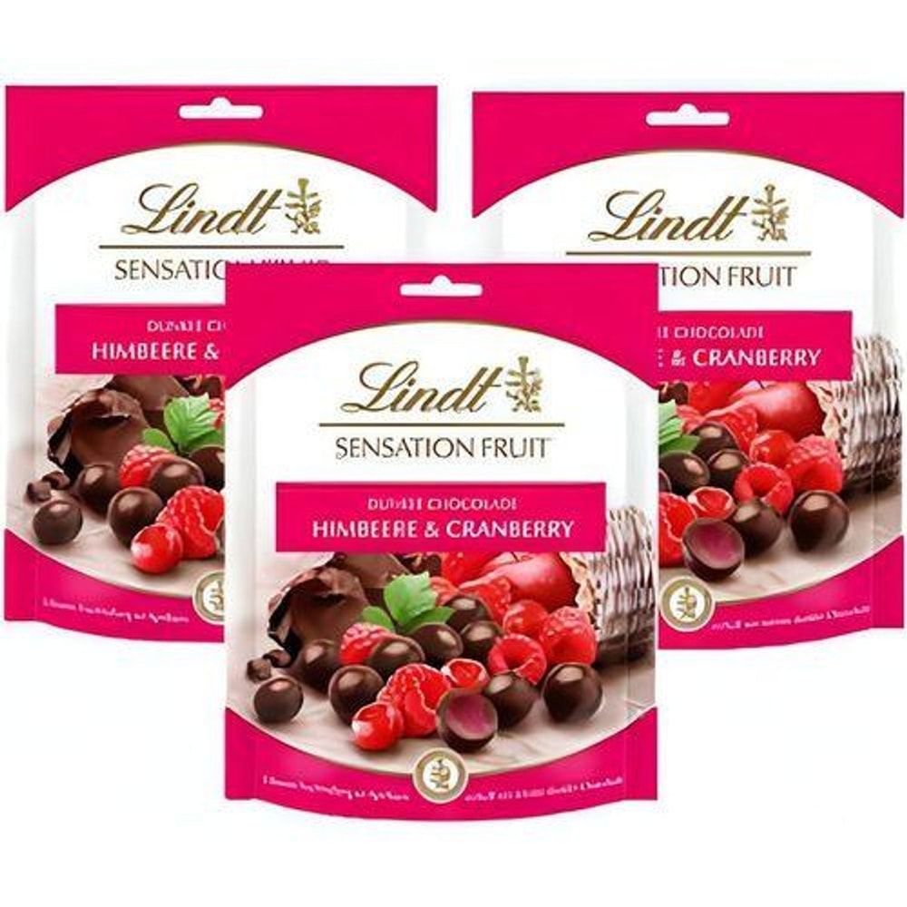 Lindt Sensation Fruit Dunkle Chocolade Kugeln Himbeere und Cranberry 3x 150g