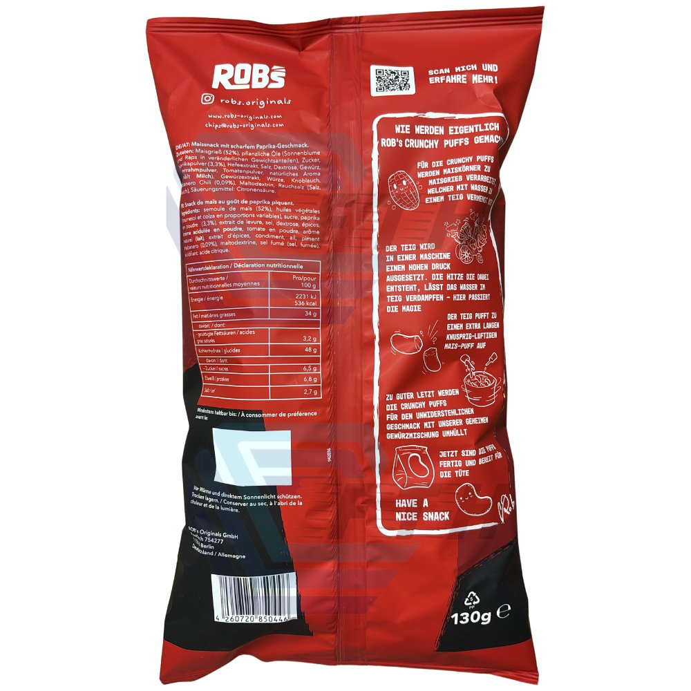 Rob`s Crunchy Puffs | Honey & Cheese & Spicy Paprika & Cheesy Pizza | 3x 130g - Foodtrade-Handel.de