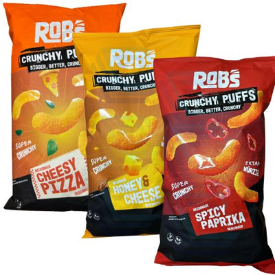 Rob`s Crunchy Puffs | Honey & Cheese & Spicy Paprika & Cheesy Pizza | 3x 130g - Foodtrade-Handel.de