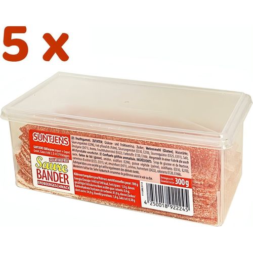 Suntjens Saure Bänder - Erdbeergeschmack 5 x 300 g - Foodtrade-Handel.de