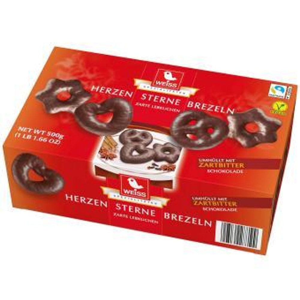 Weiss Herzen Sterne Brezeln Zartbitter 500g