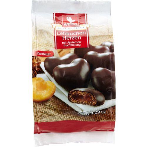 Weiss gefüllte Zartbitter Lebkuchen Herzen vegan 150g - Schokobote.de