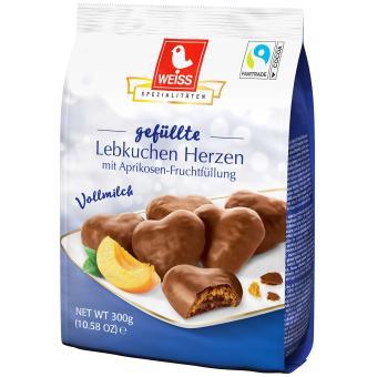 Weiss Lebkuchen Herzen Vollmilch gefüllt 300g - Schokobote.de