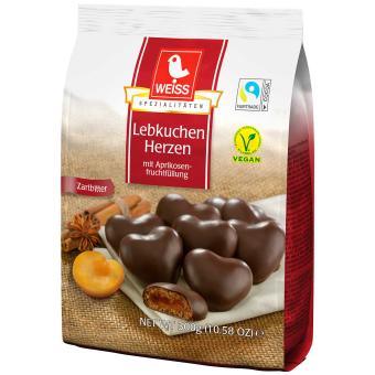 Weiss Lebkuchen Herzen Zartbitter gefüllt 300g - Schokobote.de