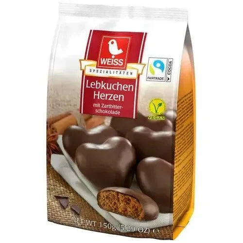 WEISS Lebkuchenherzen mit Zartbitterschokolade 150g - Schokobote.de